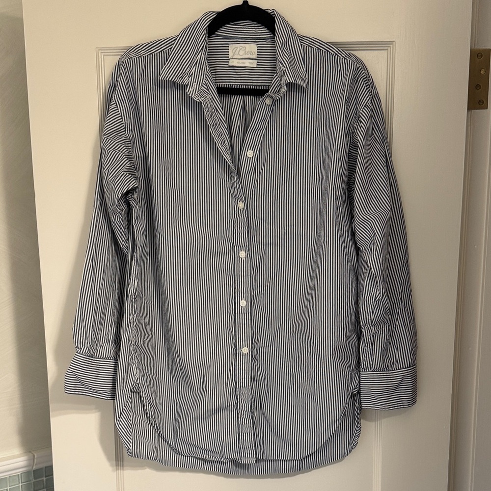 J. Crew Navy and White Striped Button Down Shirt